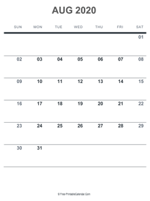 august 2020 printable calendar