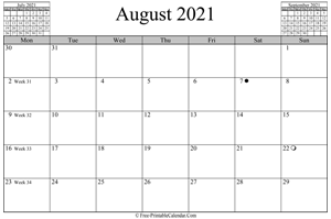 august 2021 calendar horizontal