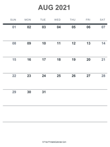 august 2021 printable calendar