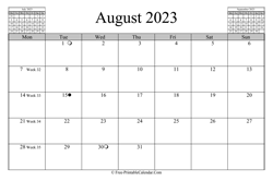 august 2023 calendar horizontal