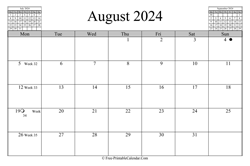 August 2024 Calendar (horizontal)