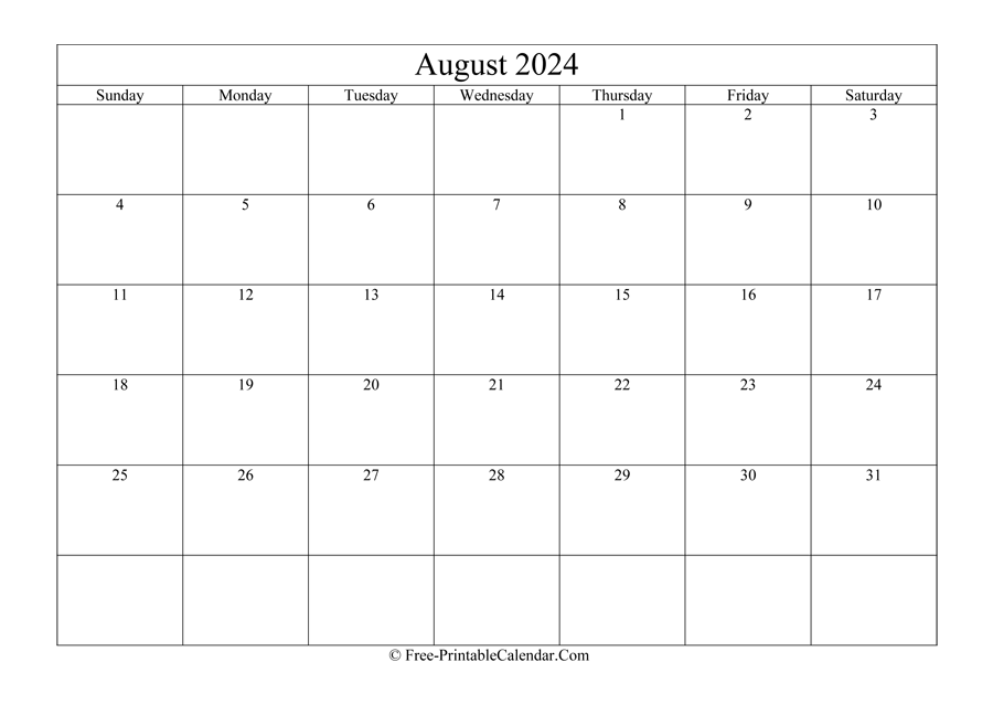 August 2024 Calendar Printable with Holidays