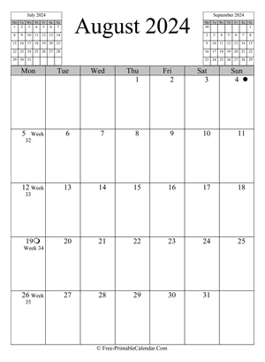 august 2024 calendar vertical