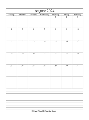 august 2024 editable calendar notes portrait
