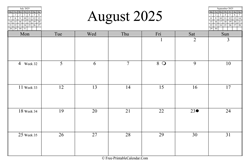 august 2025 calendar horizontal