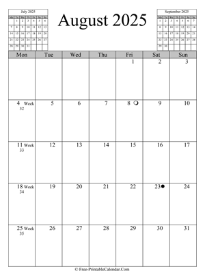 august 2025 calendar vertical