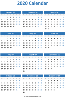 blank yearly calendar 2020 vertical