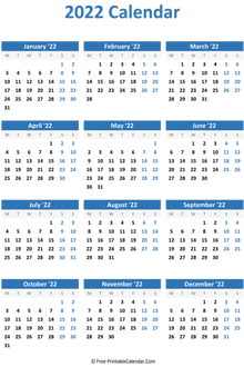 blank yearly calendar 2022 vertical