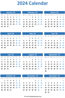 blank yearly calendar 2024 vertical