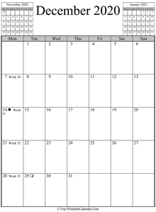 december 2020 calendar vertical