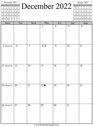 december 2022 calendar vertical