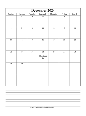 december 2024 editable calendar notes portrait