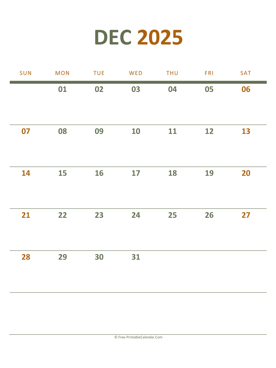 December 2025 Printable Calendar