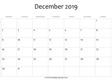 editable 2019 december calendar