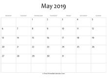editable 2019 may calendar