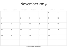 editable 2019 november calendar