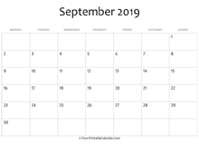 calendar september 2019 editable