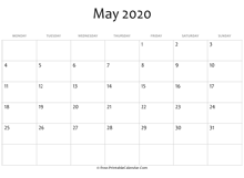 editable 2020 may calendar