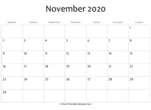 editable 2020 november calendar