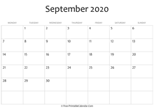 calendar september 2020 editable