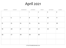 calendar april 2021 editable