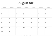 calendar august 2021 editable