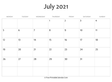 calendar july 2021 editable