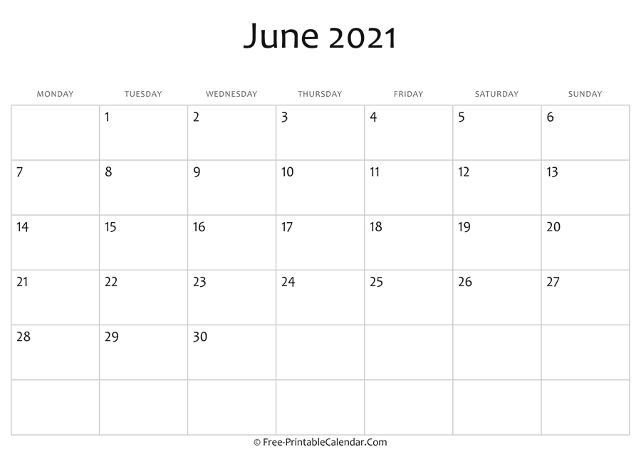 Editable 2021 June Calendar