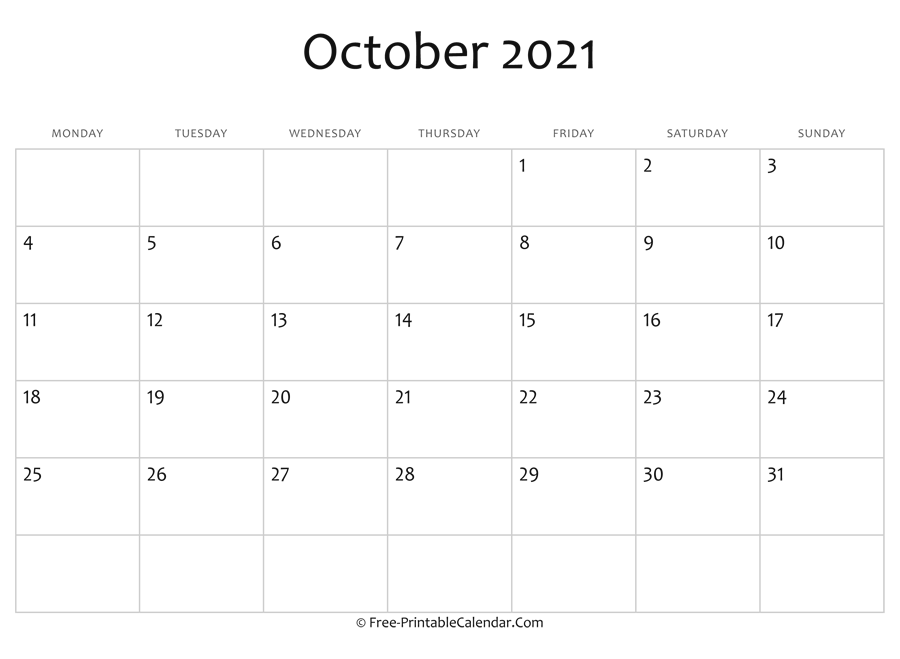 Editable 2021 October Calendar