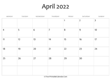 calendar april 2022 editable