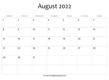 calendar august 2022 editable