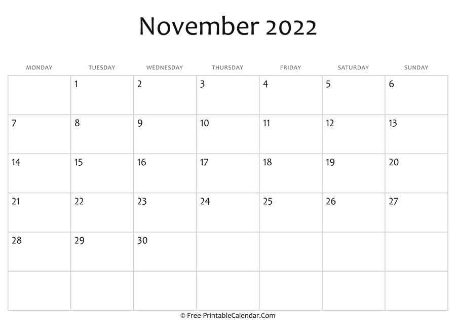 Editable 2022 November Calendar