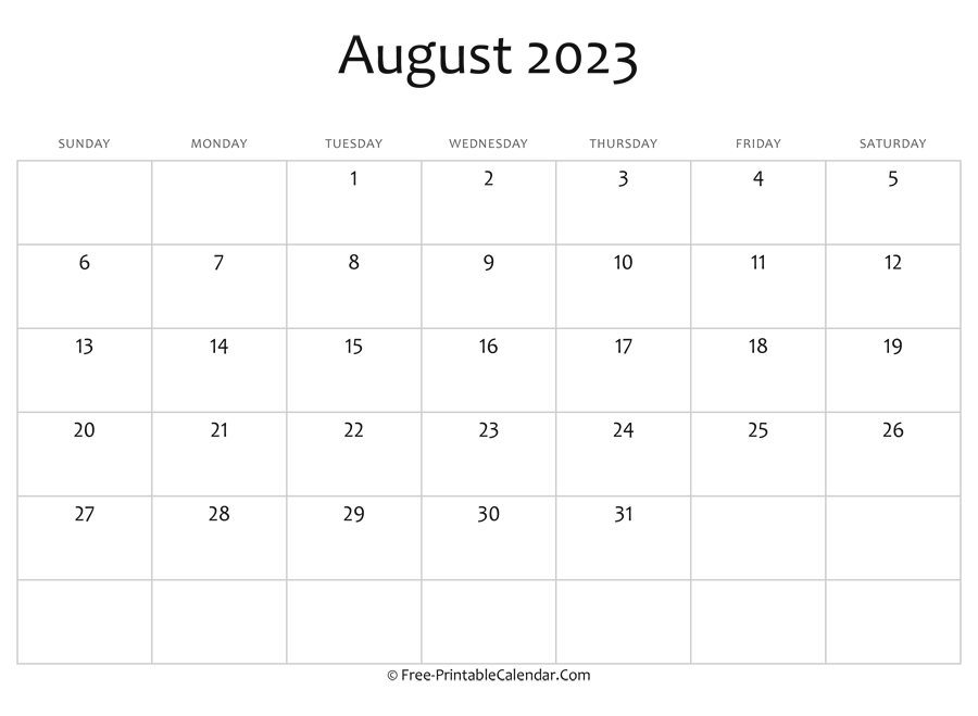 Editable 2023 August Calendar
