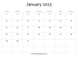 calendar january 2023 editable