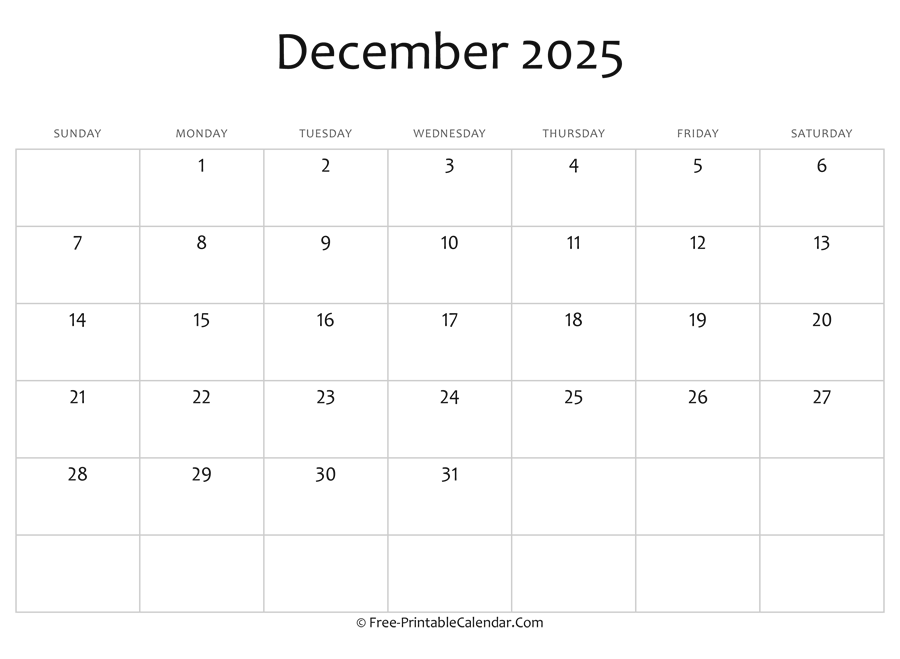 Editable 2025 December Calendar