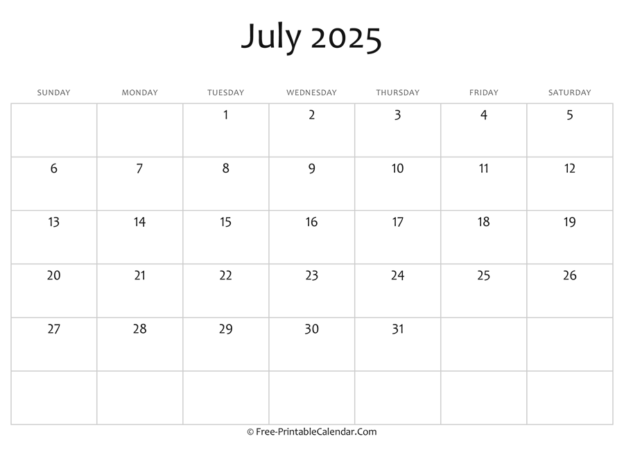 Editable 2025 July Calendar