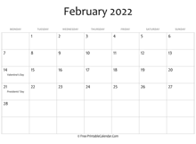 february 2022 calendar printable holidays