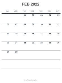 february 2022 printable calendar