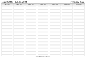 february 2022 weekly calendar landscape layout