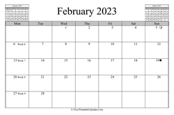 February 2023 Calendar (horizontal)