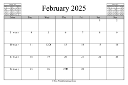 february 2025 calendar horizontal