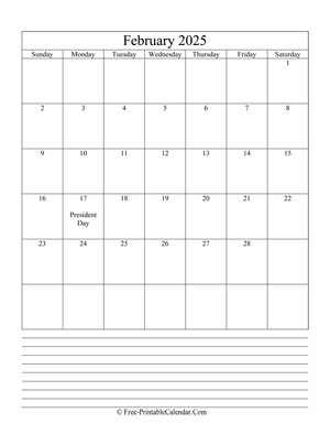 february 2025 editable calendar with notes space