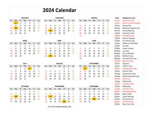 free printable calendar 2024 with holidays