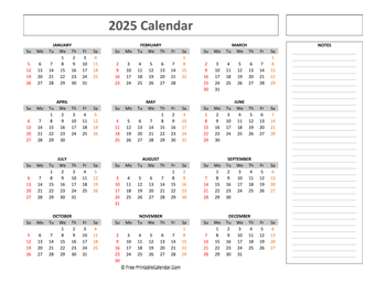 free printable calendar 2025 with notes