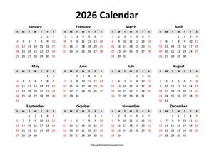 free printable calendar 2026