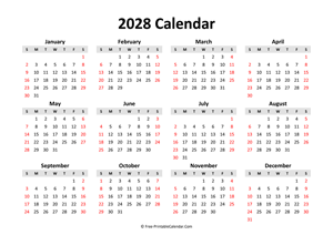 free printable calendar 2028