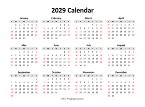 free printable calendar 2029