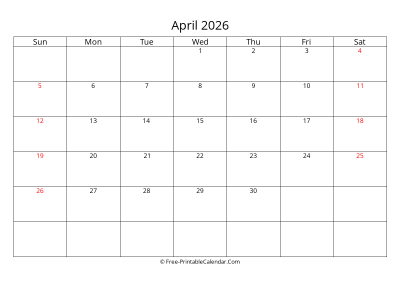 Printable Calendar April 2026
