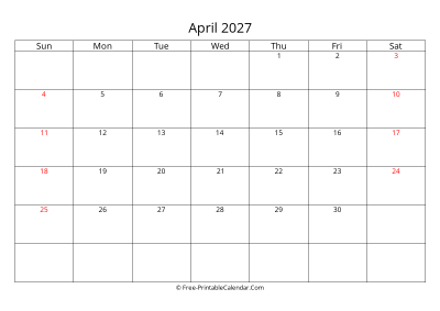 Printable Calendar April 2027