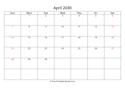 Printable Calendar April 2030